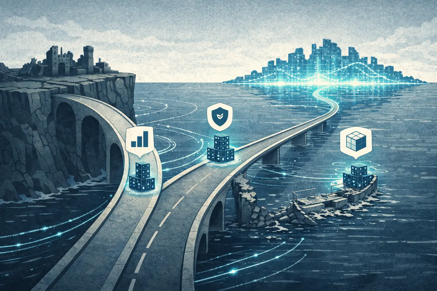 Editorial illustration showing Microsoft laying the foundations for massive AI infrastructure build-out and data center expansion.